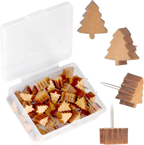 50 Pack Decorative Push Pins,Wooden Push Pins,Cute Push Pins,Push Pins for Cork Board,Thumb Tacks for Cork Board,Christmas Tree...