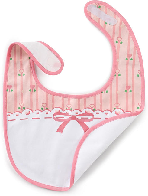Littleforbig Cotton Waterproof Babydoll Printed Floral Adult Bib with Adjustable Velcro Closure 2-Pack Pink and Blue...