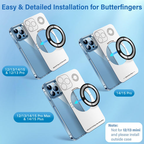 4PCS Magsafe Ring for Magsafe, Magnet Adapter, Magsafe Sticker with 3M Adhesive, Black Metal Loop for Wireless Charger/Card Wallet/Car Mount/Batte...