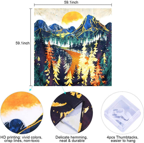 SENYYI Mountain Tapestry Wall Hanging Forest Trees Art Tapestry Sunset Tapestry Road in Nature Landscape Home Decor for Room (59.1 x 59.1 inches)...