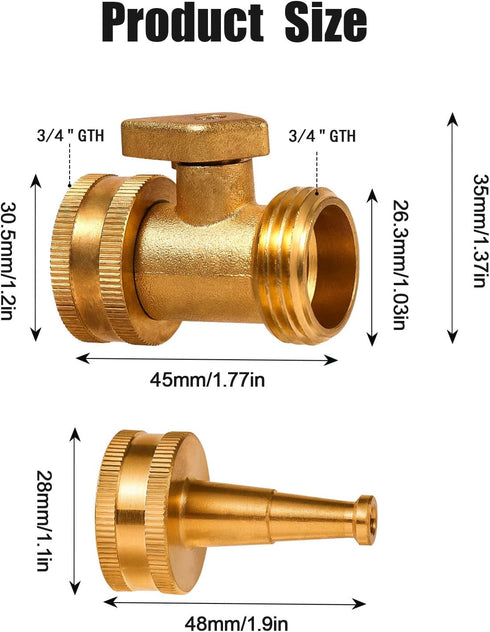 4 Pack High Pressure Brass Hose Nozzle with Hose Shutoff Valve, Garden Water Hose Sprayer Jet Nozzle Power Hose Spray Connectors and Fittings 3/4 ...