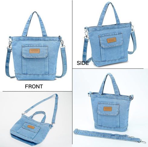 Small Denim Tote Bag for Women Hobo Shoulder Bag Casual Canvas Bag Crossbody Bag Large Capacity Purse Satchel...