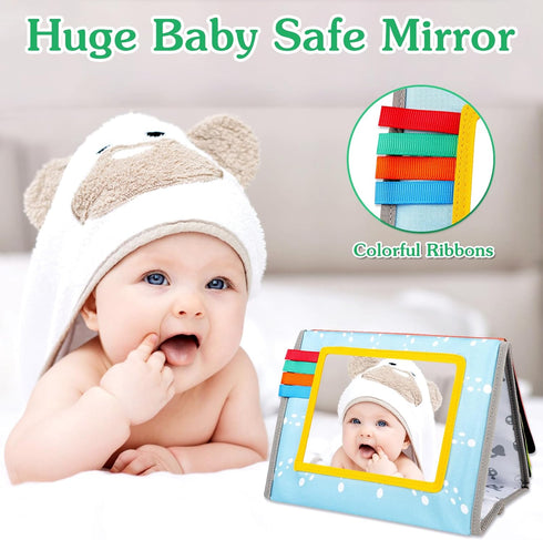 Tummy Time Mirror Baby Toys Infant Toys Black and White High Contrast Baby Crinkle Toys 0-6 Months with Teether - Montessori Newborn Sensory Toys ...