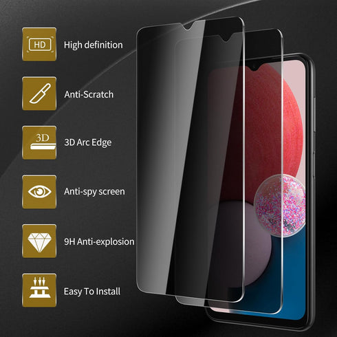 3 Pack Privacy Screen Protector for Samsung Galaxy A12/A13/A13 LTE/A32 5G/A03S/A02S, Anti Spy Tempered Glass 9H Hardness, Black Protector Anti Spy...