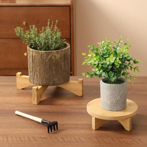 3 Sets Bamboo Wood Plant Stand, Mid Century Modern Succulent Plant Flowerpot Holder, Modern Indoor Outdoor Decorative Flower Pot Rack Sturdy and S...