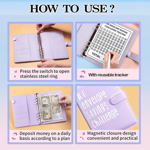 100 Envelopes Money Saving Challenge Binder, A5 Money Saving Challenge Book with Cash Envelopes, Savings Challenges Budget Book Binder to Save $5,...