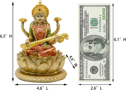 Hindu Goddess Saraswati Idol - 6.5" H Knowledge, Music, Arts Goddess Sarswati Statue Indian Diwali Gifts for Home Mandir Altar Pooja Item...