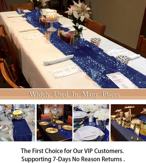 ShiDianYi 12''x72'' Navy Blue Sequin Table Runner - Sparkly Metallic Sequin Runner for Wedding, Bridal Shower, Dinner Party, Ready to Ship!...