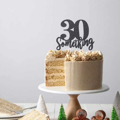 30 Something Cake Topper Double Sided Black Glitter Hello Thirty Sign 30th Birthday Party Decorations...