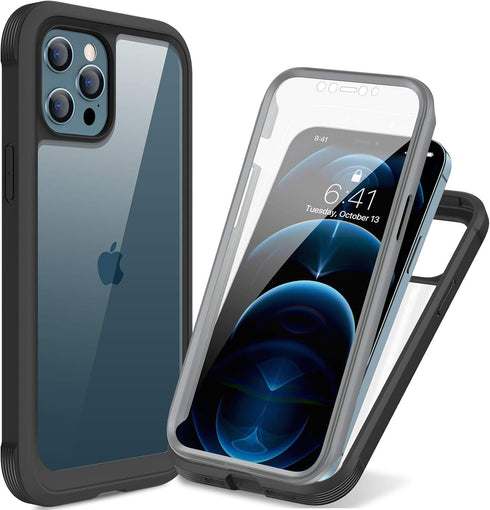 Miracase Designed for iPhone 12 Pro Max Case, Full Body Rugged Case with Built-in Touch Sensitive Anti-Scratch Screen Protector, Soft TPU Case Com...