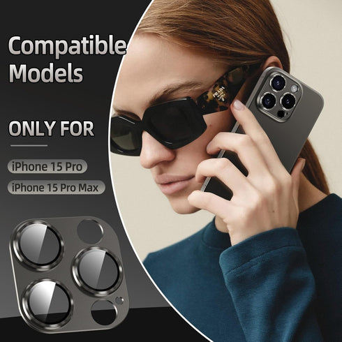AFARER 2024 Camera Lens Protector iPhone 15 Pro/iPhone 15 Pro Max, Upgraded Metal Tempered Glass Film Strong Adsorption Anti-Scratch Screen Protec...