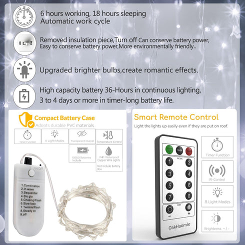 6 Pack Fairy Lights Battery Operated Mini String Lights with Timer 2PCS Remote 6.5ft 20LED Cool White Firefly Lights Waterproof Silver Wire Twinkl...