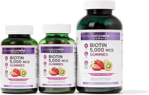 NatureWise Biotin Gummies - Hair, Skin and Nails Vitamin - Biotin 5000mcg Supports Hair and Nail Strength - Strawberry-Kiwi Flavor - Vegan, Non-GM...