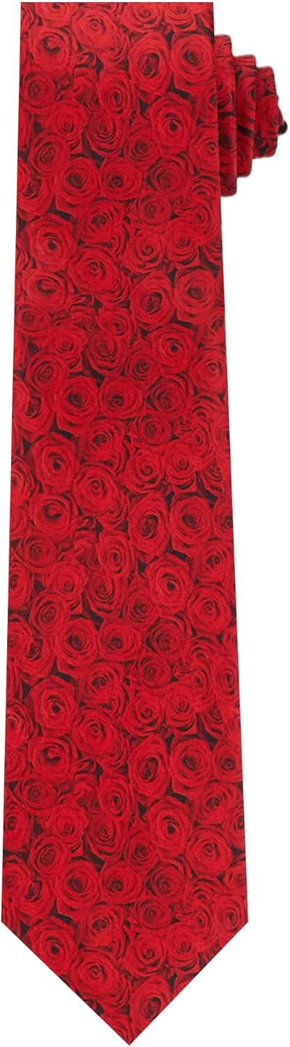Jacob Alexander Men's Red Floral Roses Flowers Design Regular Length Neck Tie - Red...