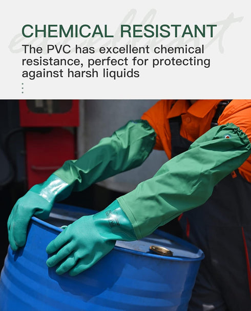 PACIFIC PPE 26" Rubber Gloves, Chemical Resistant Gloves PVC Reusable, Heavy Duty Waterproof Gloves with Cotton Liner, Anti-skid, Acid-alkali and ...