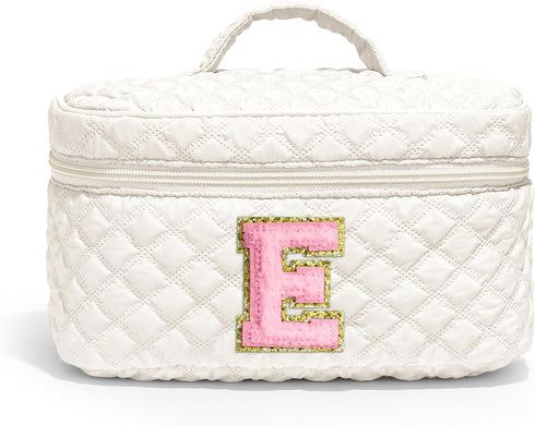 Travel Makeup Bags for Women - Initial White Large Makeup Bag Makeup Pouch Makeup Bag Travel Must Haves Cute Makeup Bag Best Friend Birthday Bride...