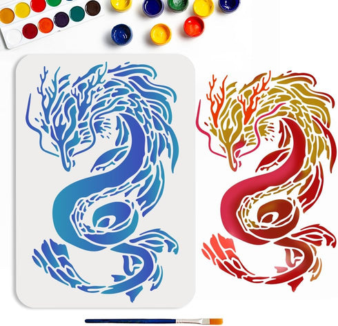 Dragon Stencil 11.7×8.3inch Large Water Dragon Stencils for Painting with Paint brush Reusable Chinese Dragon Drawing Template for DIY Craft Furni...
