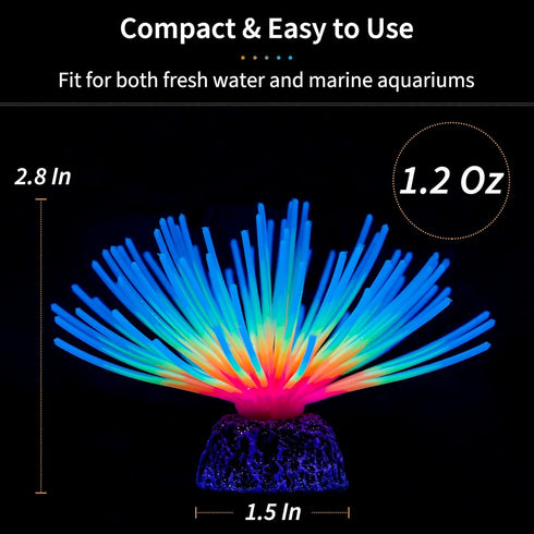 Uniclife Aquarium Imitative Rainbow and Iridescent Blue Sea Urchin Balls Artificial Silicone Ornament Set with Glowing Effect for Fish Tank Landsc...