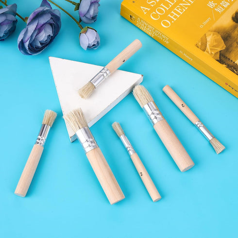 6Pcs Wooden Stencil Brushes, Pure Natural Bristle Brush, Paint Brushes, Wood Wall Painting Bristle Template Set for Acrylic Oil Watercolor Art Pai...