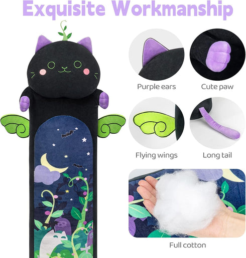 Long Cat Plush Kawaii Body Pillow, 20” Cute Black Cat Stuffed Animals Soft Plushies, Kitten Plush Throw Pillow Doll Big Plush Toys Gift for Girlfr...
