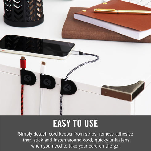 VELCRO Brand Cord Keepers | Soft Nylon Cable Clips Organize Wires in Home, Office, Desk or Nightstand | Removable Adhesive Back Holds Secure, Remo...