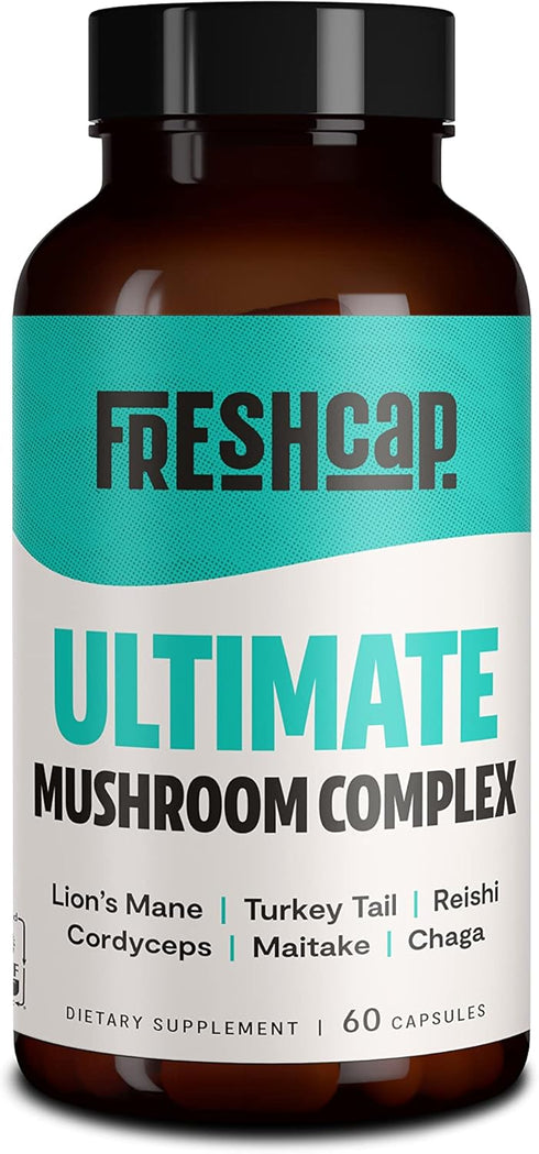 FreshCap Ultimate Mushroom Complex - Lions Mane, Reishi, Cordyceps, Chaga, Turkey Tail, Maitake - Immune Support & Nootropic Brain Supplements for...