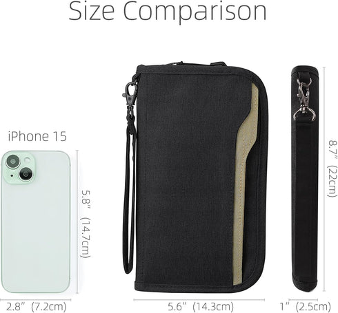 ZOPPEN Passport Holder Family RFID Passport Wallet, Passport Holder Women/Men, Travel Wallet Documents Organizer Zipper Case with Removable Wristl...