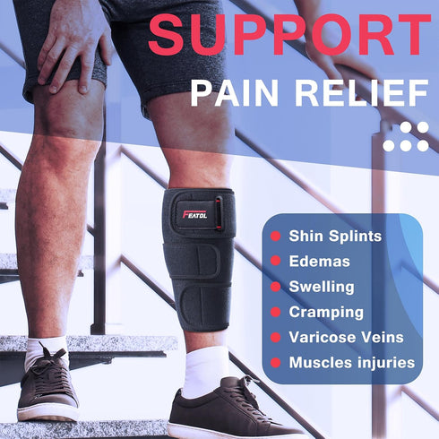 FEATOL Calf Brace, Adjustable Shin Splint Brace, Calf Compression Wraps For Women Men, Leg Braces Calf Support Large L (16.5-19") 1PC, Pain Relief...