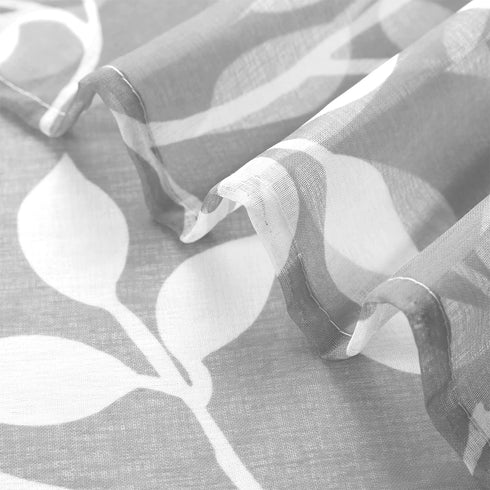 XTMYI Light Grey Small Window Curtain Panels for Bathroom,Grommet Leaf Striped Pattern Design Sheer Half Short Curtains for Bedroom Kitchen Set,Gr...