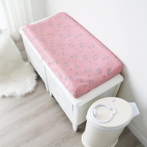 Changing Pad Cover for Girls 4 Pack, Comfy & Breathable Changing Table Cover for 32''x16" Changing Table Pads, Diaper Changing Pad Cover, Pink...