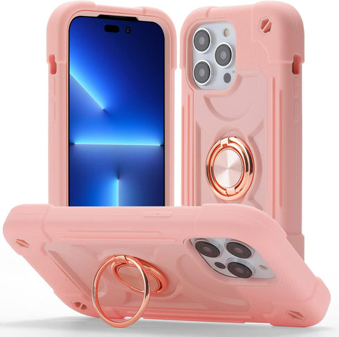JIFVIK Compatible with iPhone 13 Pro Max Case 6.7 Inch, Full Body Armor Cover with Ring Kickstand, Heavy Duty Protection Soft Silicone Hard Plasti...