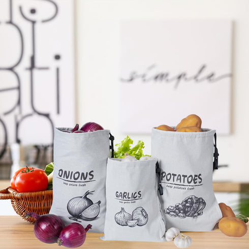 Potato Onion Garlic Storage Bag, Reusable Potato Onion and Storage Bag for Pantry, Vegetable Storage Bags with Drawstring Closure, 3 Packs (Potato...