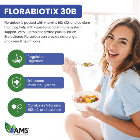 America Medic & Science Florabiotix Probiotic (30 Capsules) | Dietary Supplement for Men and Women| 30 Billion Live Cultures | 10 Probiotic Strain...