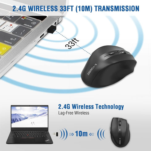 E-YOOSO Wireless Mouse, Computer Mouse 18 Months Battery Life Cordless Mouse, 5-Level 4800 DPI, 6 Button Ergo Wireless Mice, 2.4G Portable USB Wir...