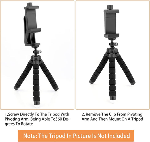 2 Pack Tripod Phone Mount, Cell Phone Holder Mount Head Standard Screw Adapter, Rotates Vertical and Horizontal, Adjustable Clamp, Compatible for ...