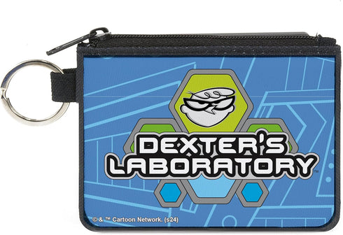 Warner Bros. Animation Zipper Coin Purse Portable Mini Change Wallet, Dexters Laboratory Title Logo and Dexter Pose Blues, Canvas...
