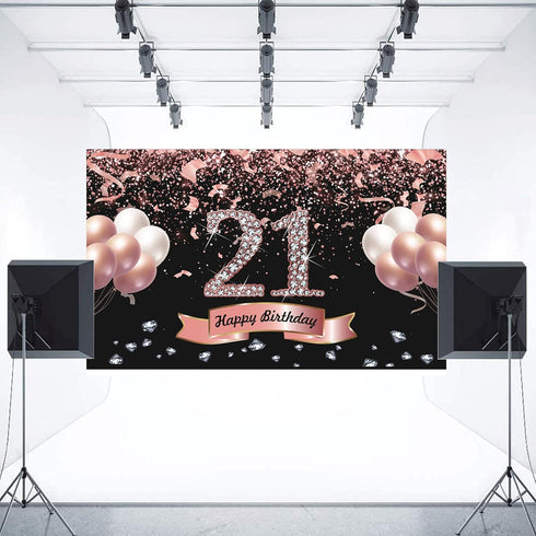 Trgowaul 21st Birthday Decorations for her - Rose Gold Birthday Backdrop 5.9 X 3.6 Fts for Women Happy 21st Banner Photography Background Party Su...