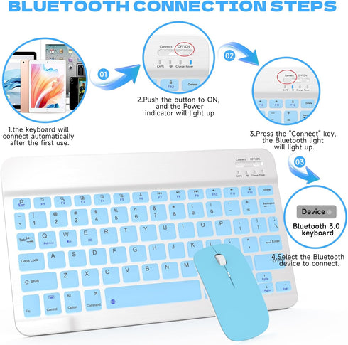 Bluetooth Keyboard and Mouse Combo, QWERT Layout Universal Ultra-Slim Wireless Keyboard Mouse Set for Android Windows iPad iPhone Samsung Tablet P...