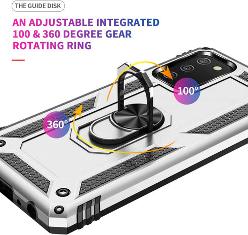 Military Grade Drop Impact for Samsung Galaxy A02S Case 360 Metal Rotating Ring Kickstand Holder Armor Heavy Duty Shockproof Case for Galaxy A02S ...