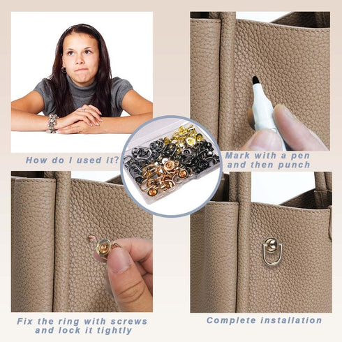 ELANE 40 Pcs D Rings for Purse,Screw Rivets for Leather Crafting,Wallet Conversion Kit (Black+Silver+Gold+Light Gold)...