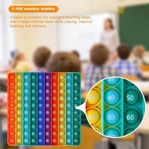 7.8in Big Size P0pp Math Toys , Rainbow Square Fidget Ttoy 100bubbles Stress Relieving Fidget Game for Teachers to Create Kinds of Math Manipulati...