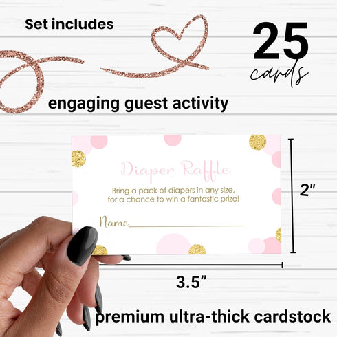 Paper Clever Party Pink and Gold Diaper Raffle Tickets - 25 Pack - Fun Baby Shower Game for Girls - Raffle Invitation Insert Cards for Prizes...