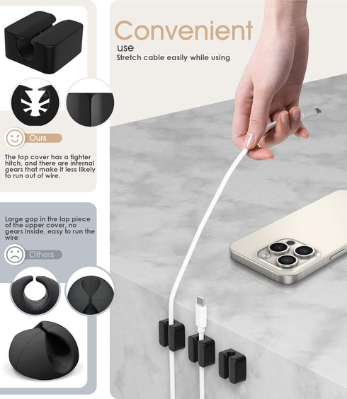 10PCS Nearockle Silicone Cable Clips Cord Organizer for Desk, Strong Adhesive USB Charger Cord Holder Cable Management, Office Car Desktop Nightst...