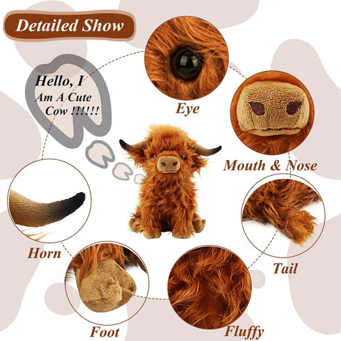 Stuffed Animals Highland Cows Cute Stuff Fluffy Cattle Dolls Skeleton Toys Figure Pillows Birthday Presents for Baby Kids Girls Boys Toddler Presc...