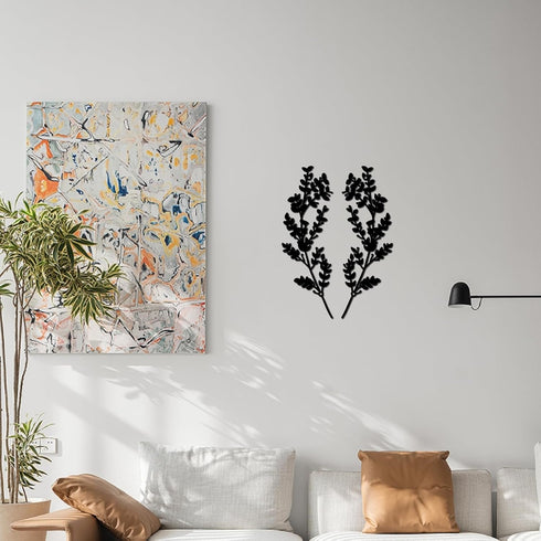 CREATCABIN Metal Tree Leaf Wall Decor Vine Olive Branch Leaf Wall Art Decor Double Black Wrought Iron Scroll Sculpture Leaf Hanging Decor Rustic W...