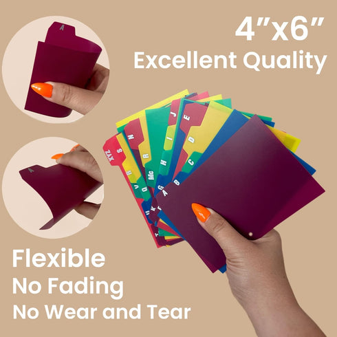 25 A-Z Tabbed 4x6 Index Card Guides in 5 Colors Durable Poly Note Divider Organizer Recipes Office School Home...