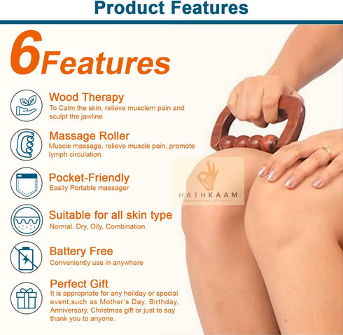 Hathkaam Wooden Massage Roller, 7" Rosewood Unisex Handheld Massager Roller for Full Body Pain Relief, Back, Neck & Shoulder, Pain Acupressure Dee...