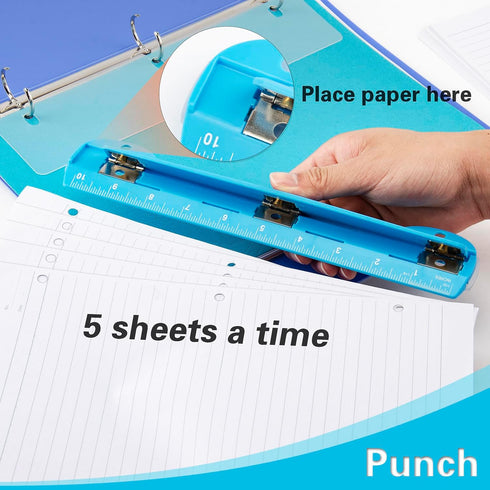 WorkLion Hole Puncher 3 Ring – Blue Portable Metal Hole Punch Single for Binder, 5 Sheet Capacity...