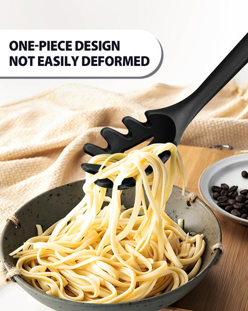 Silicone Pasta Fork and Ladle Spoon Set, Large Non Stick Kitchen Utensils for Cooking,Stirring,One Piece Serving Spaghetti, Soup, Sauce (BLACK)...