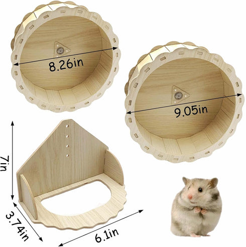 Hamiledyi Wooden Hamster Wheel, Small Pets Exercise Wheel, Silent Running Wheel for Gerbil, Mice, Guinea Pigs, Dwarf Syrian Hamster (8.26in)...